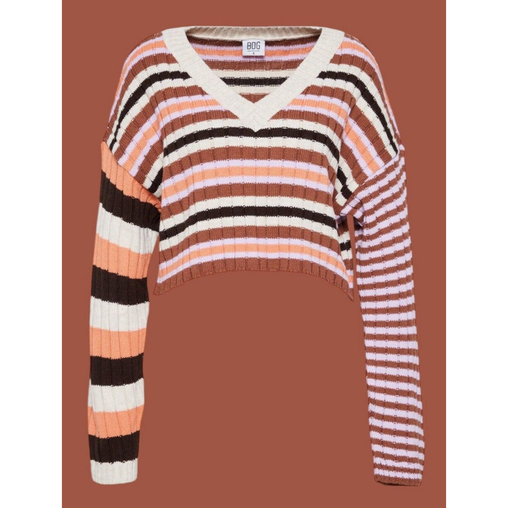 BDG Urban Outfitters Sweater Cropped Tween Size XS V-Neck Striped Long Sleeve